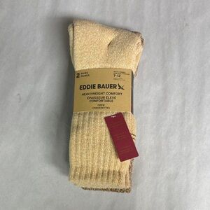 New Eddie Bauer Socks Men’s 2 Pair Tan Heavyweight Comfort Crew Casual Active